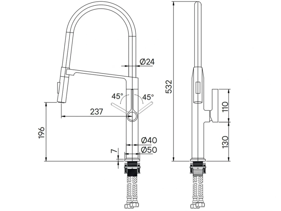 Смеситель для кухни Barrel, брашированная сталь, Ba214029-BS, Paulmark