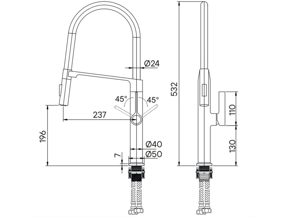 Смеситель для кухни Barrel, брашированная сталь, Ba214029-BS, Paulmark